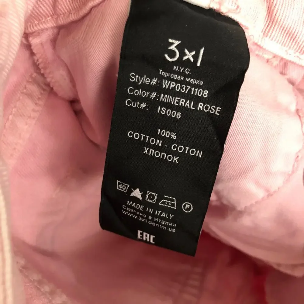 3x1 NYC size 25 Women's distressed straight leg jeans Mineral Rose Pink $367